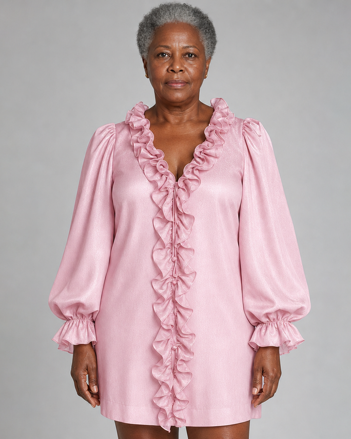 Salimatou | Ruffled Puff-sleeve Loose Straight-cut Mini Dress