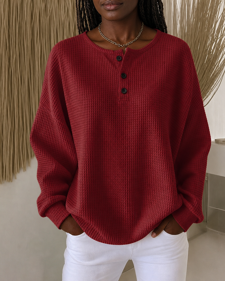 Mirabel | Cozy Waffle Henley Sweatshirt