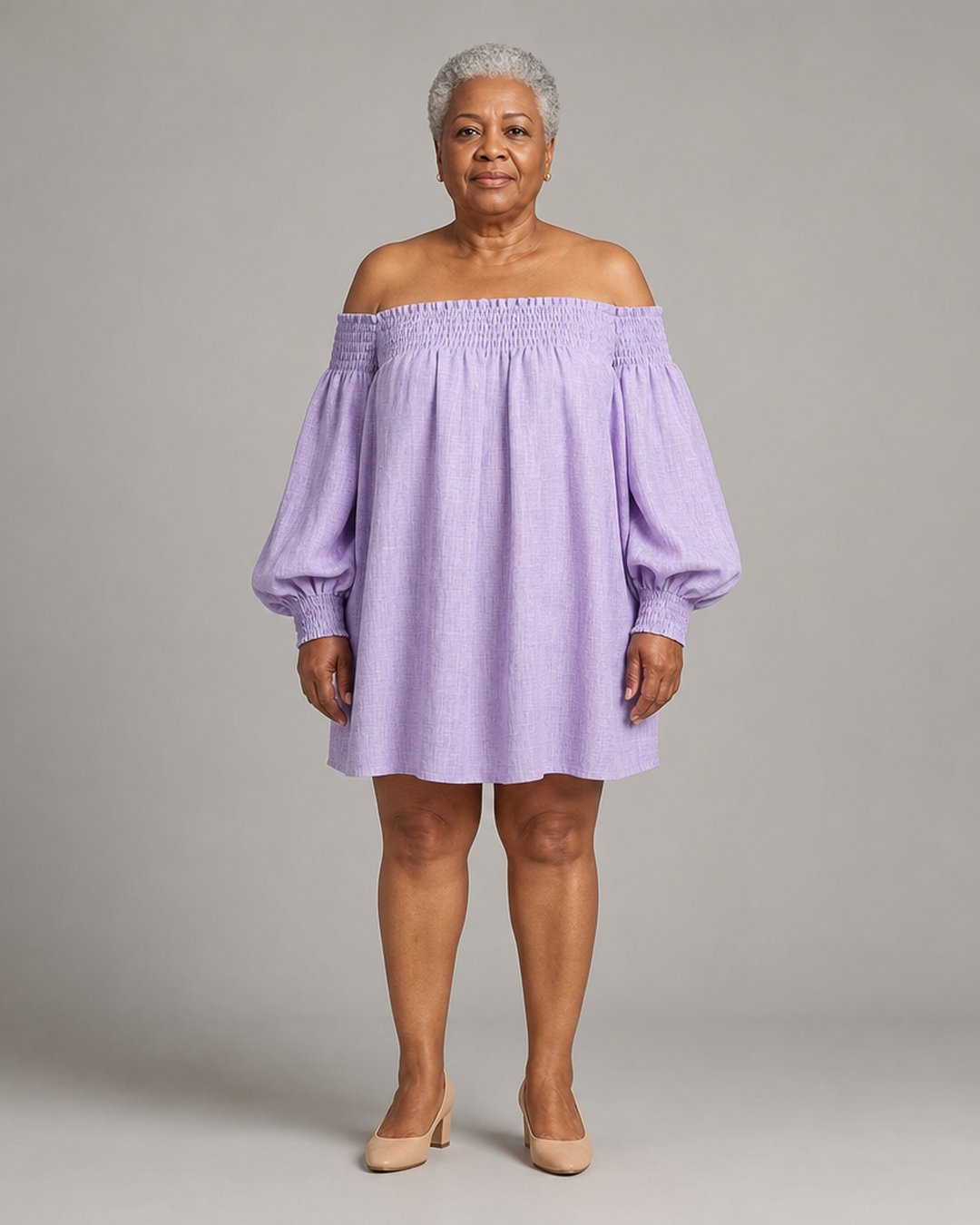 Wairimu | Pink Off-shoulder Lantern Sleeve A-line Loose Mini Dress