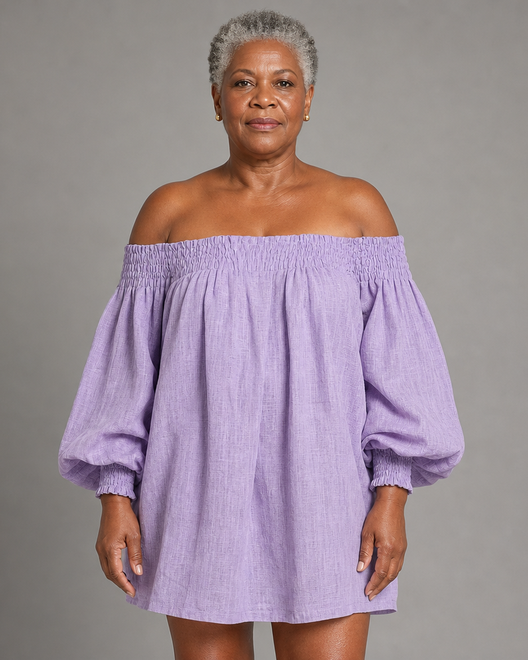 Wairimu | Pink Off-shoulder Lantern Sleeve A-line Loose Mini Dress