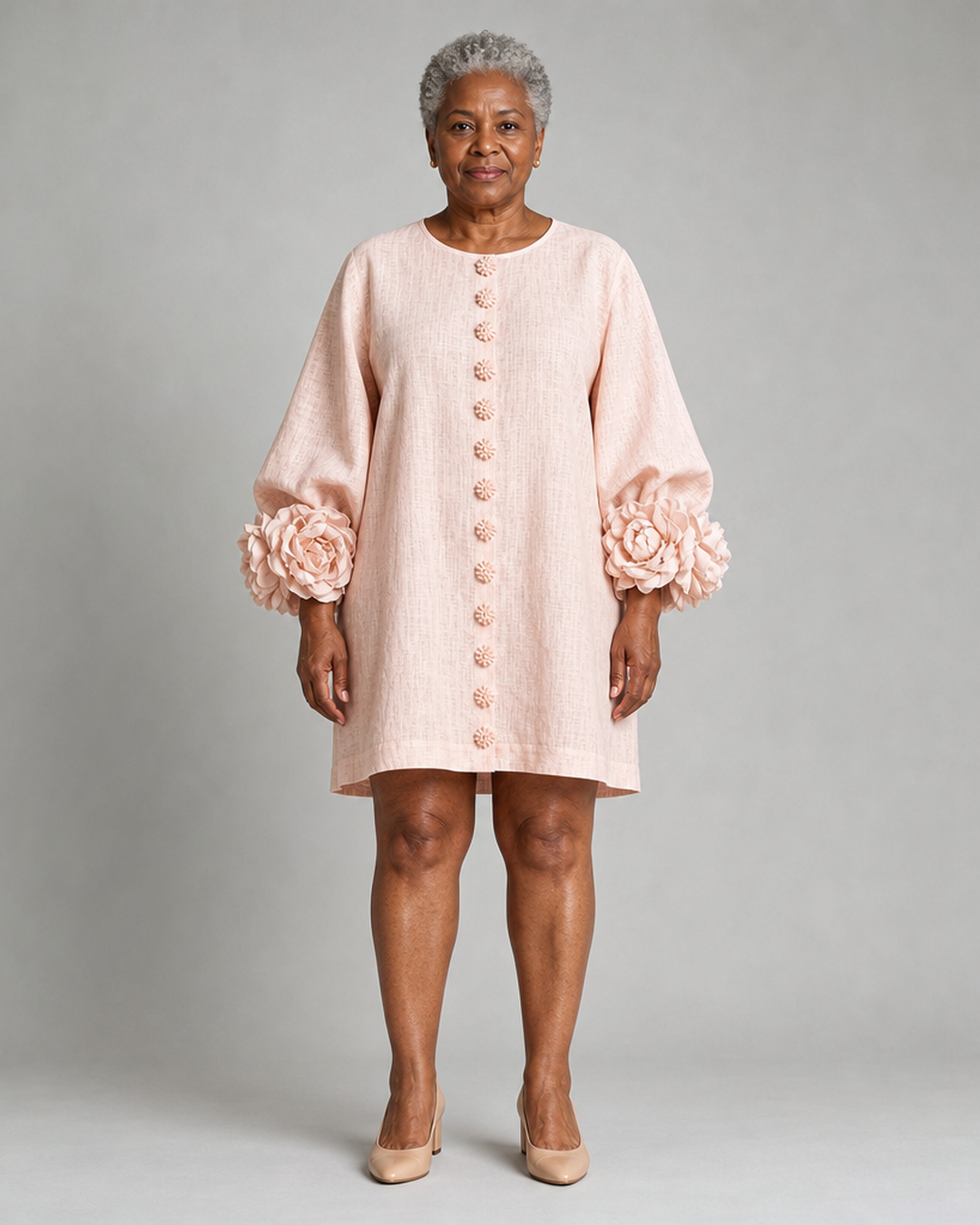 Adenike | Floral Button-down Mini Dress With Striking Floral Cuffs