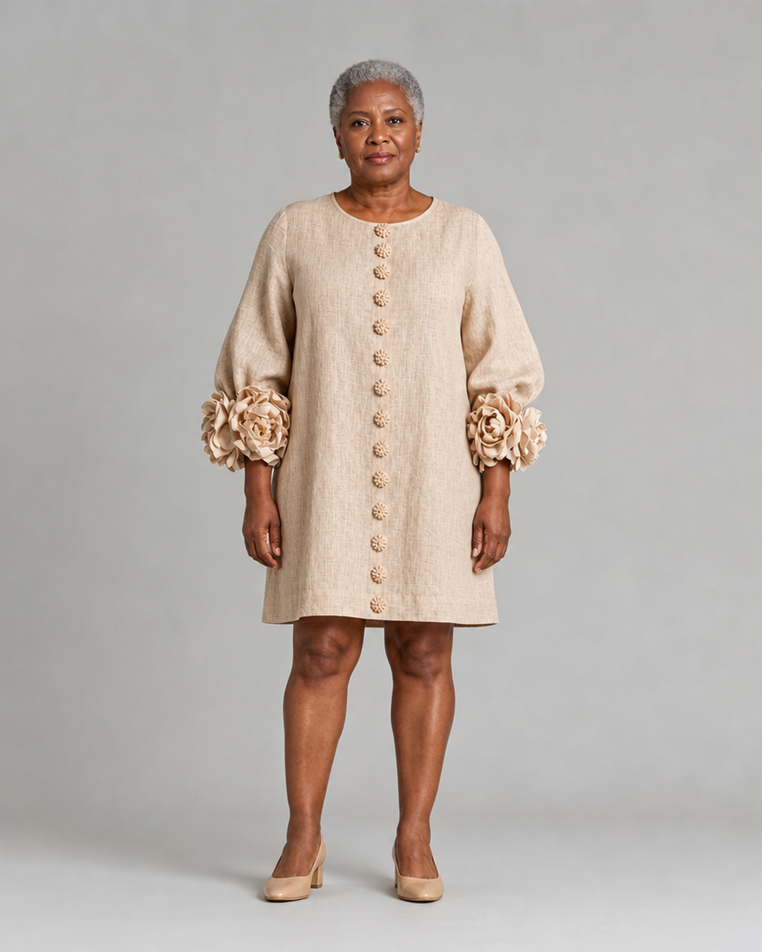 Adenike | Floral Button-down Mini Dress With Striking Floral Cuffs