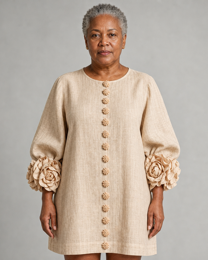 Adenike | Floral Button-down Mini Dress With Striking Floral Cuffs