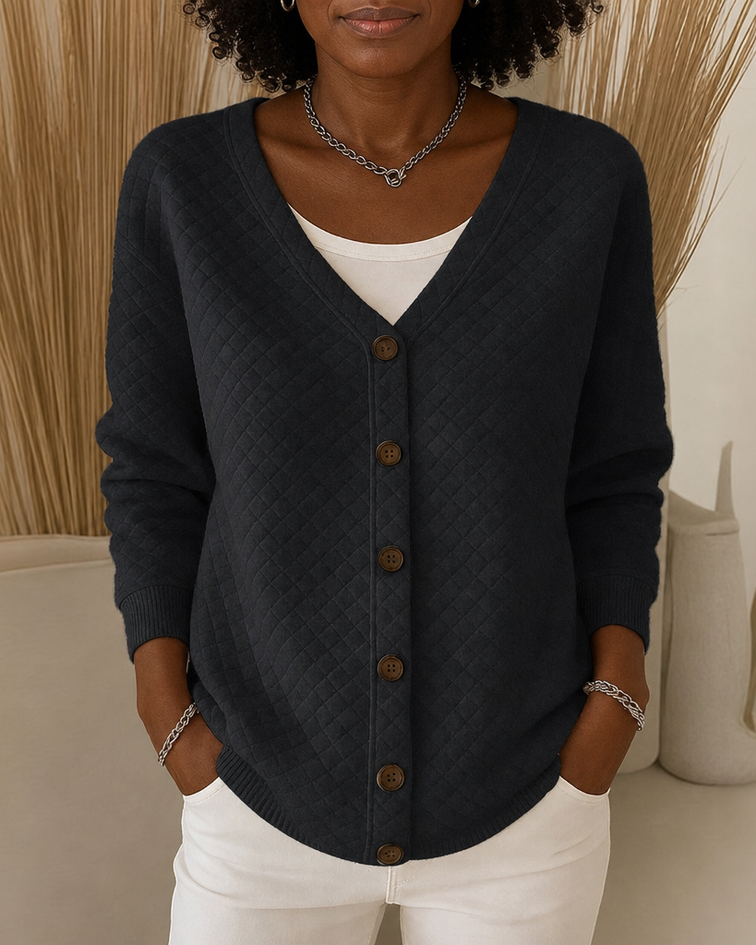 Laverne | Quilted Button-front Cardigan