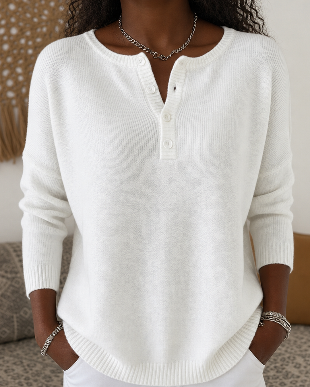 Helena | Henley Button-up Knit Sweater