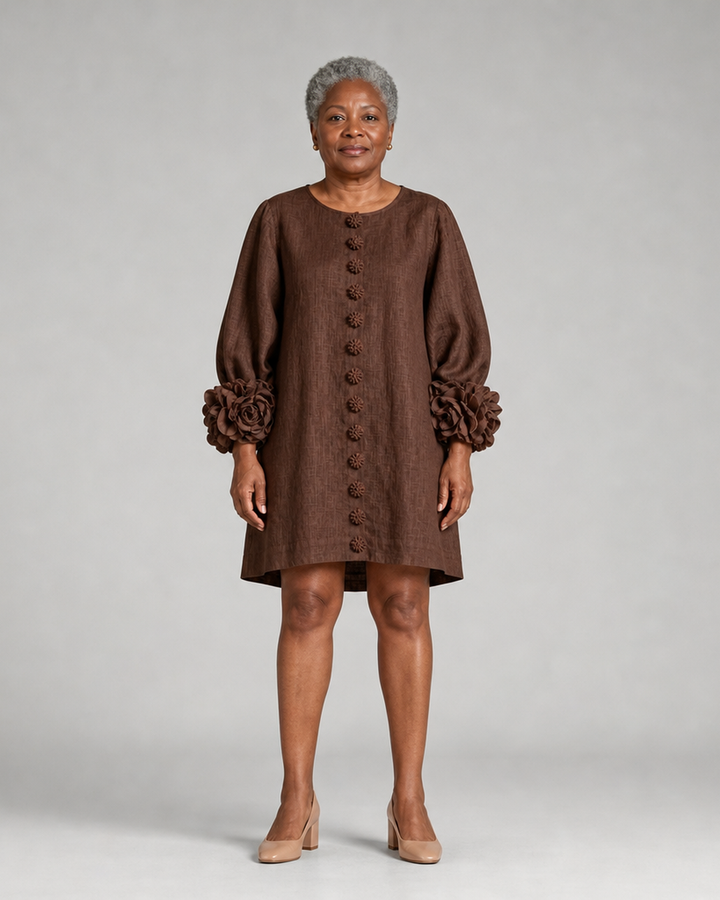 Adenike | Floral Button-down Mini Dress With Striking Floral Cuffs