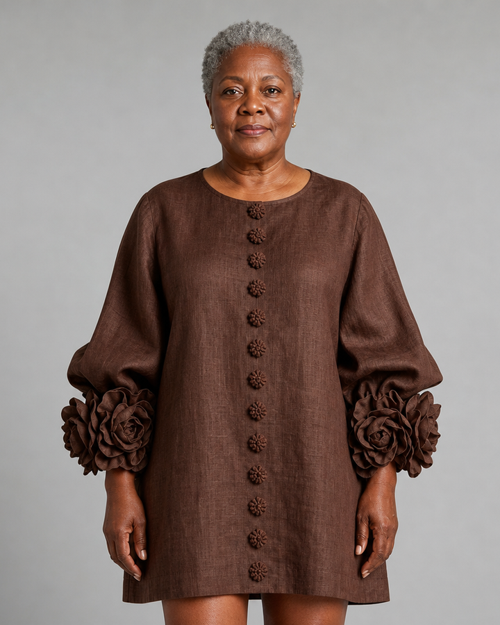 Adenike | Floral Button-down Mini Dress With Striking Floral Cuffs
