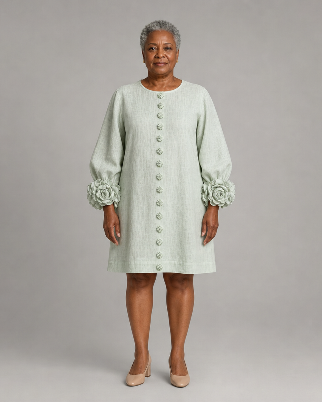 Adenike | Floral Button-down Mini Dress With Striking Floral Cuffs
