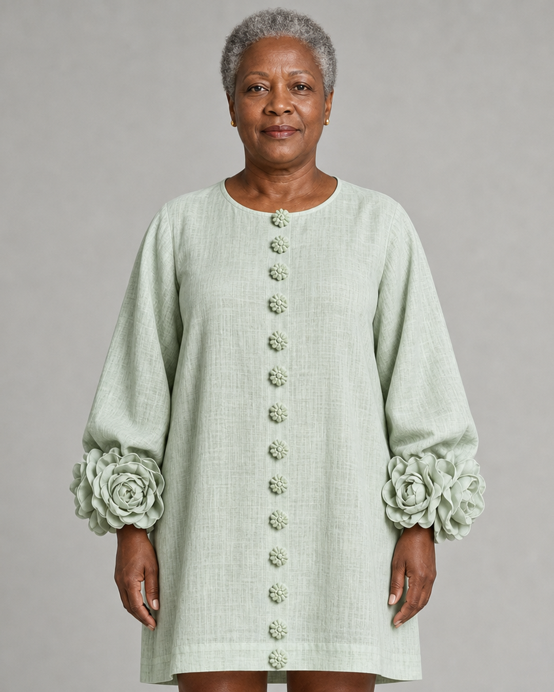 Adenike | Floral Button-down Mini Dress With Striking Floral Cuffs