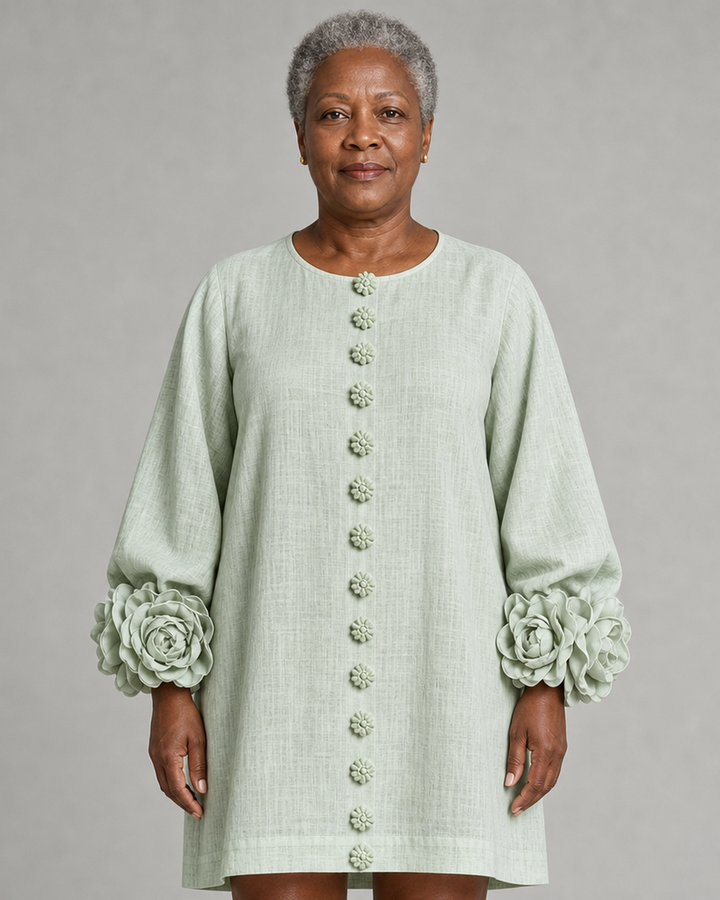 Adenike | Floral Button-down Mini Dress With Striking Floral Cuffs