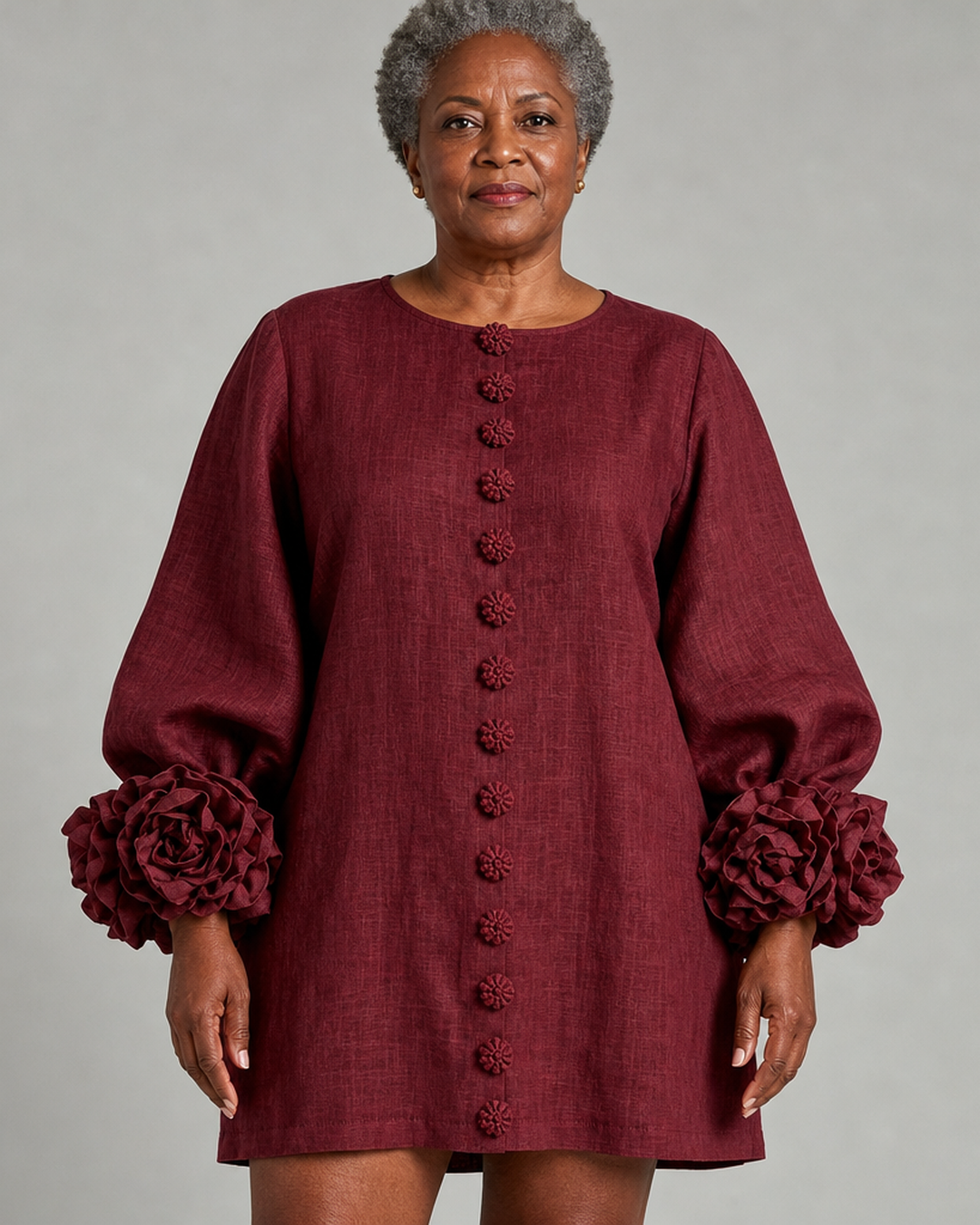 Adenike | Floral Button-down Mini Dress With Striking Floral Cuffs
