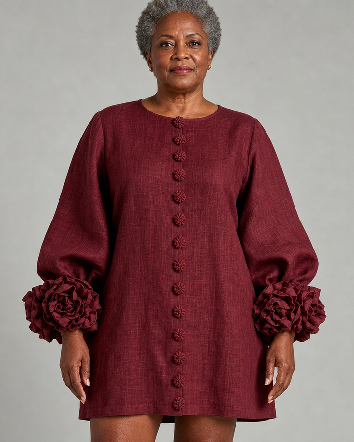Adenike | Floral Button-down Mini Dress With Striking Floral Cuffs