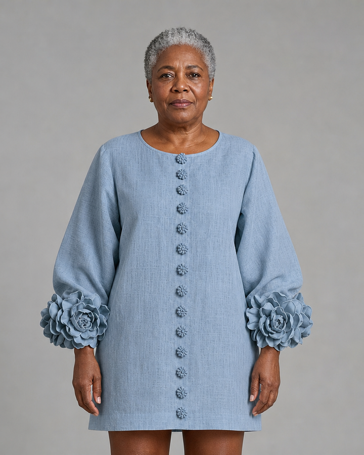 Adenike | Floral Button-down Mini Dress With Striking Floral Cuffs