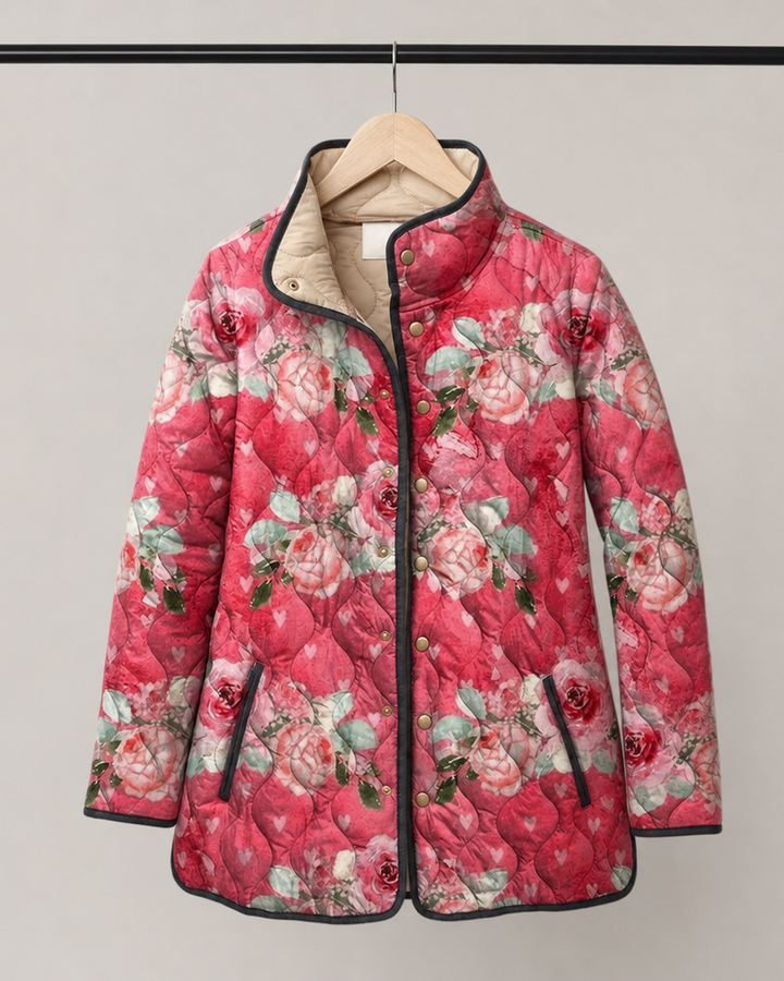 Freya | Charming Pink Floral Print Quilted Jacket