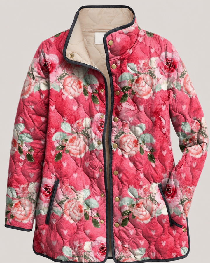 Freya | Charming Pink Floral Print Quilted Jacket