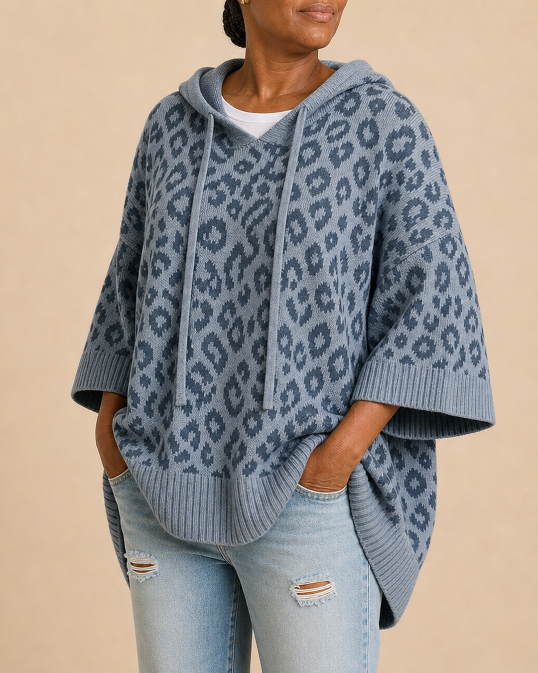 Emilia | Animal Print Knitted Hooded Poncho