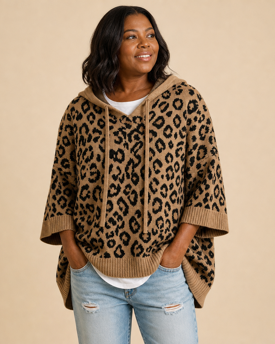 Emilia | Animal Print Knitted Hooded Poncho