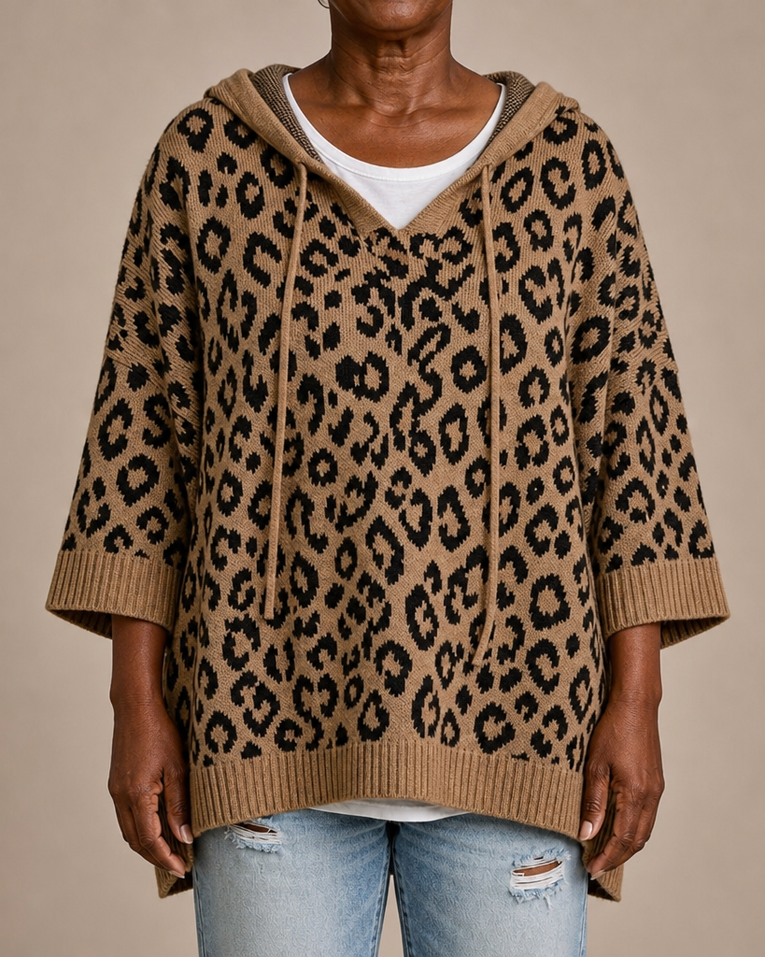 Emilia | Animal Print Knitted Hooded Poncho