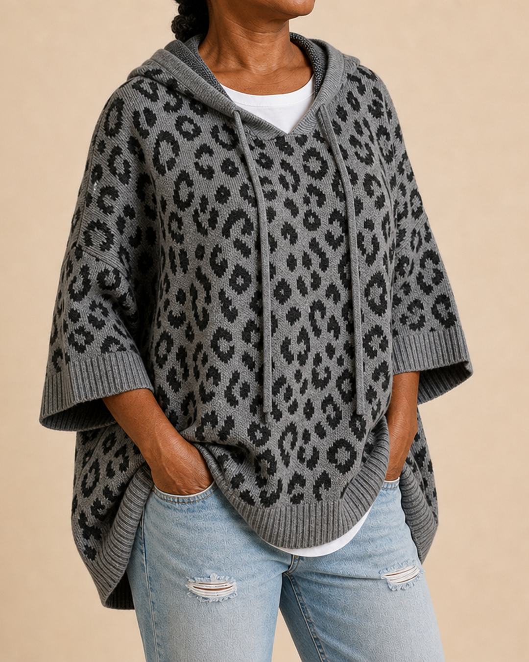 Emilia | Animal Print Knitted Hooded Poncho
