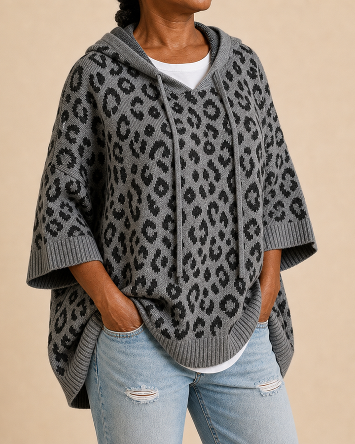 Emilia | Animal Print Knitted Hooded Poncho