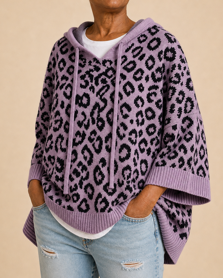Emilia | Animal Print Knitted Hooded Poncho