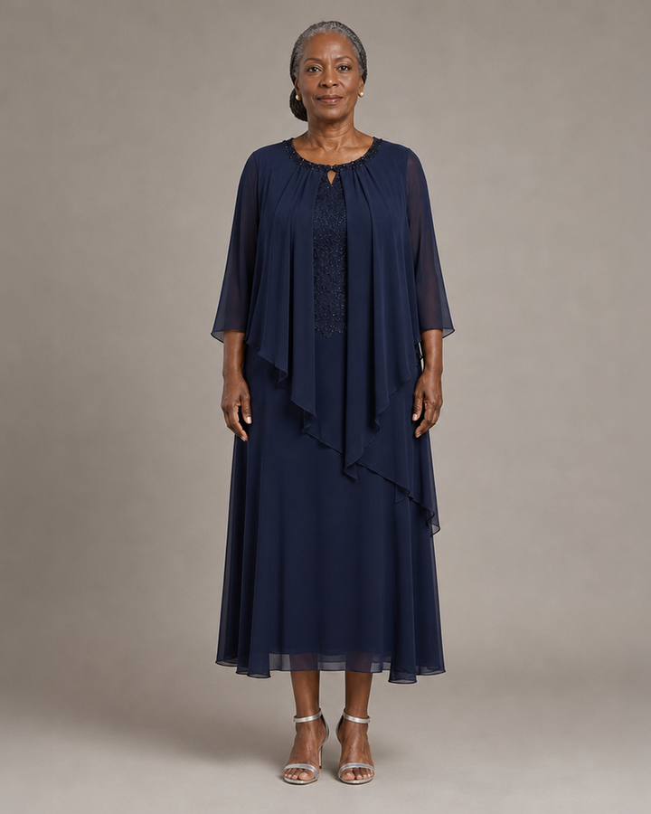 Genevieve Draped Chiffon Overlay Midi Dress