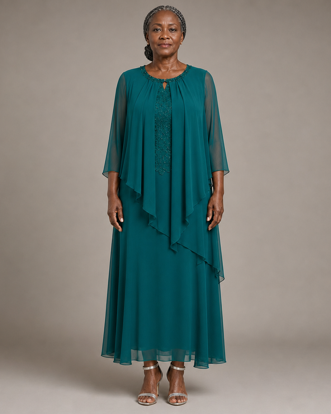 Genevieve Draped Chiffon Overlay Midi Dress