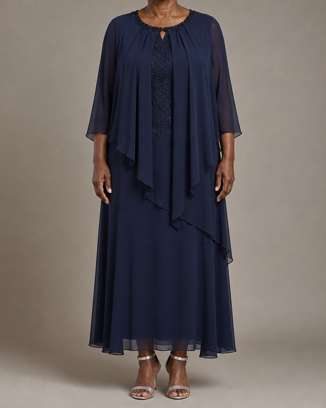 Genevieve | Draped Chiffon Overlay Midi Dress