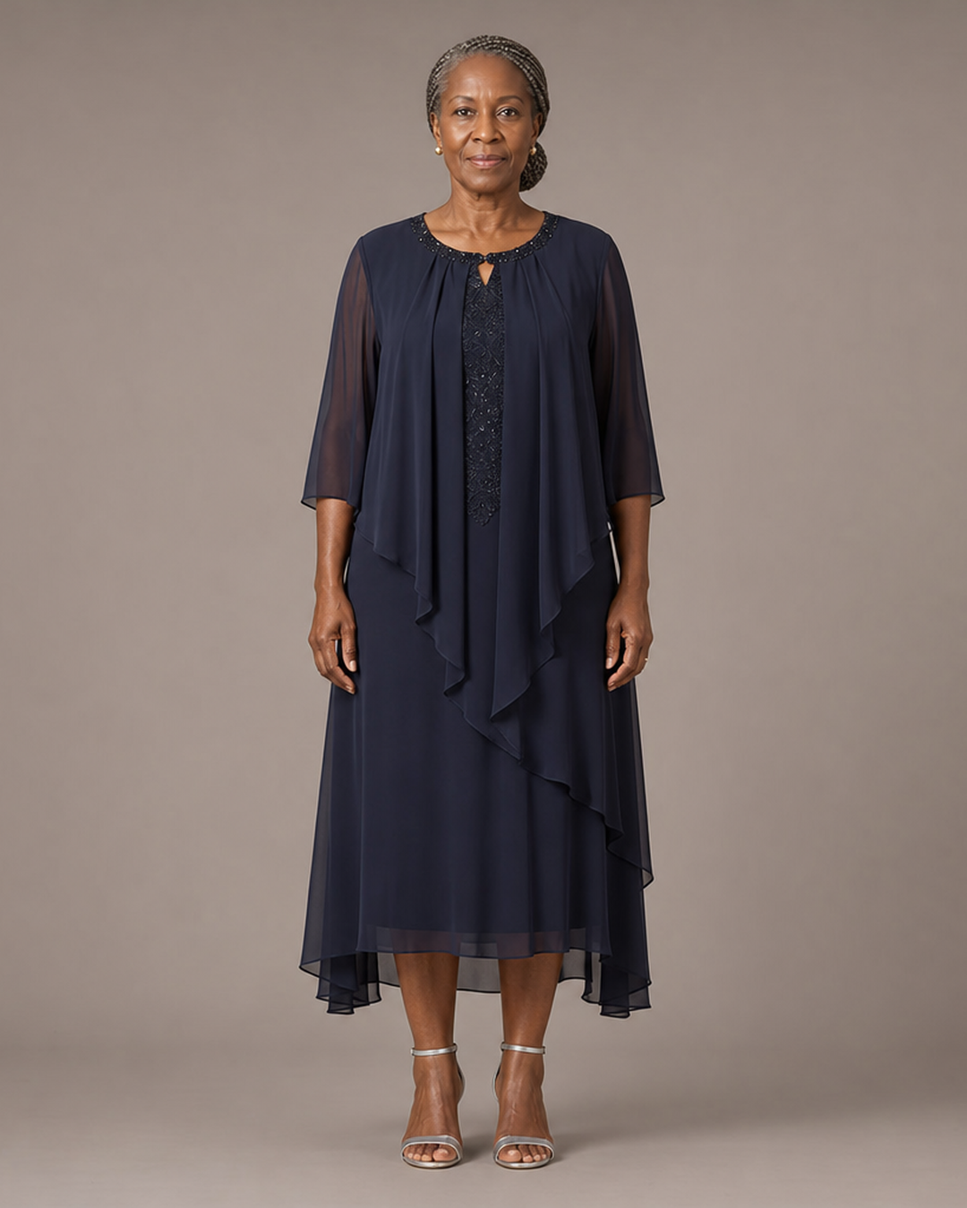 Genevieve Draped Chiffon Overlay Midi Dress