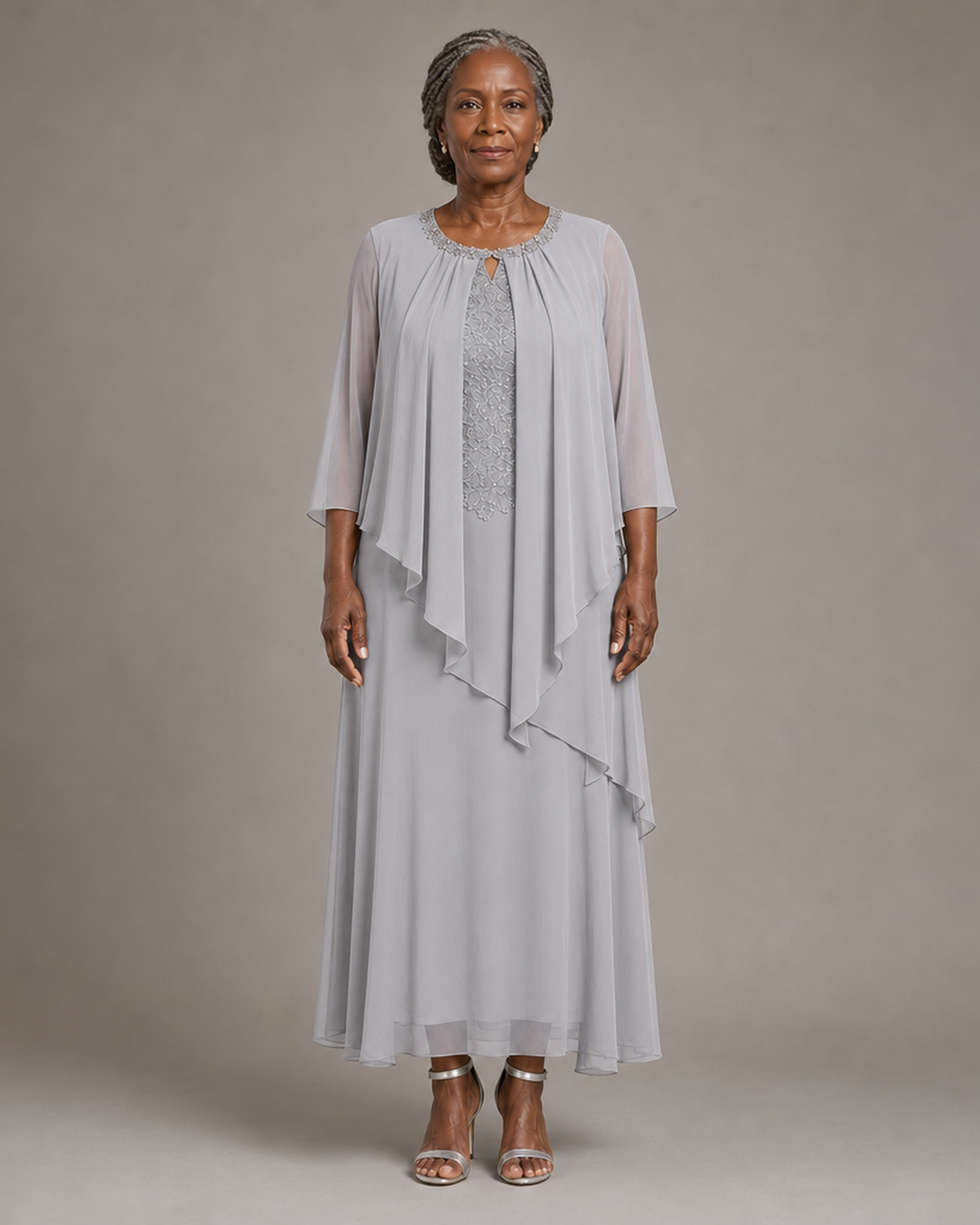 Genevieve Draped Chiffon Overlay Midi Dress