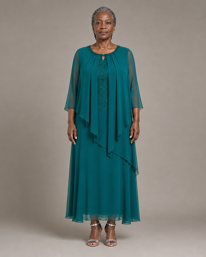Genevieve Draped Chiffon Overlay Midi Dress