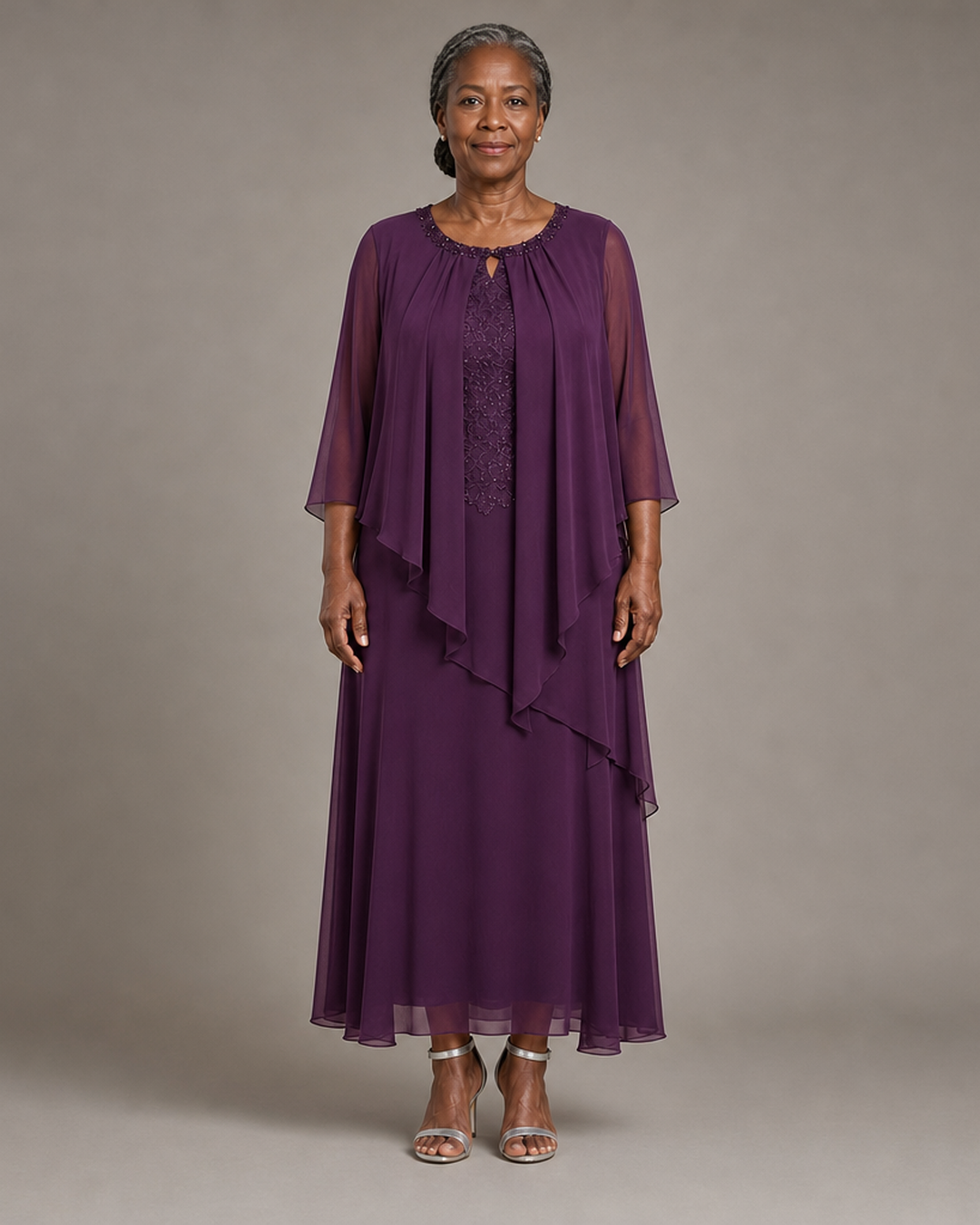 Genevieve Draped Chiffon Overlay Midi Dress
