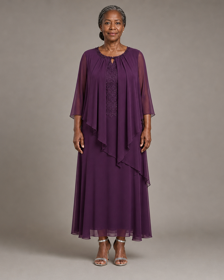 Genevieve Draped Chiffon Overlay Midi Dress