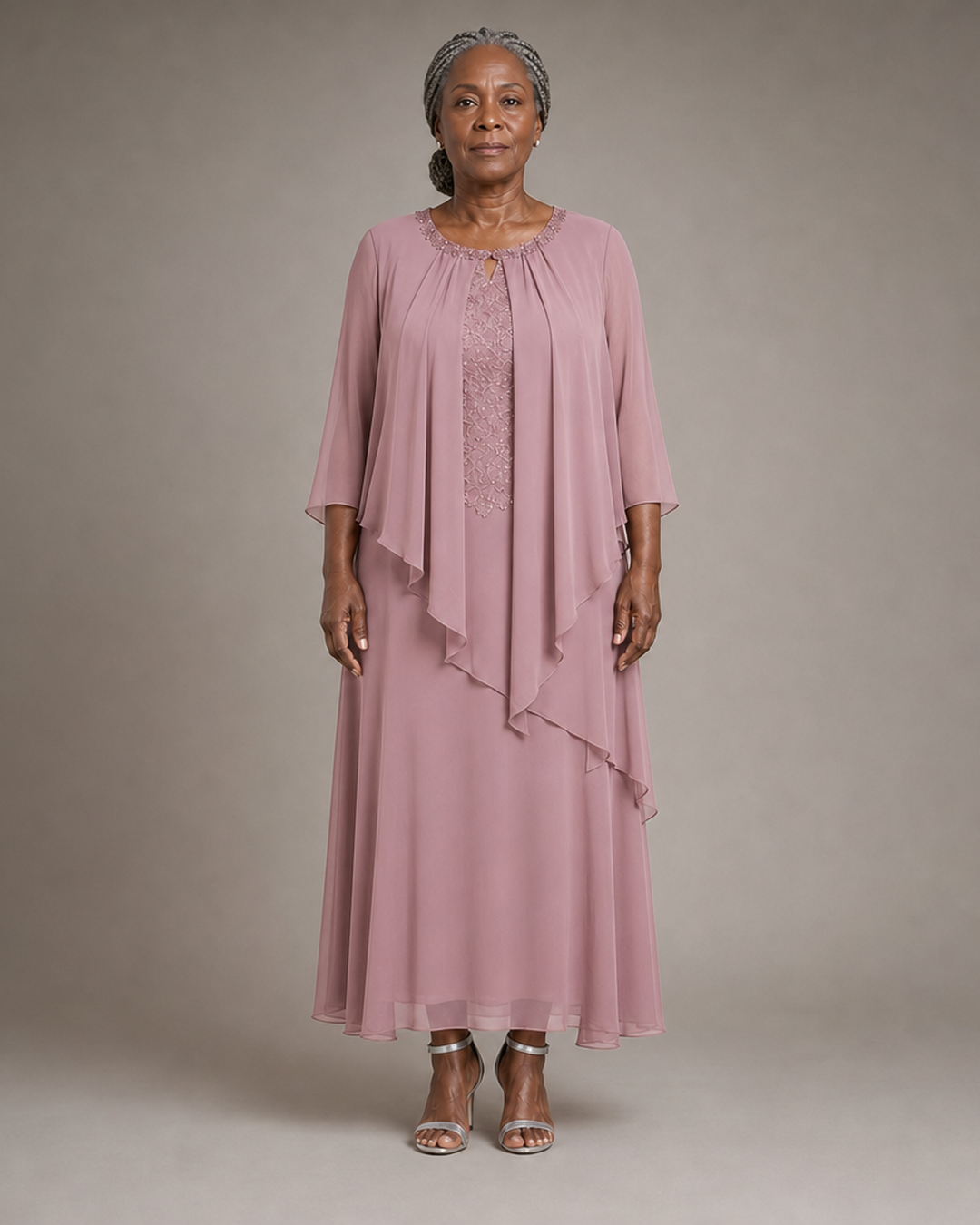 Genevieve Draped Chiffon Overlay Midi Dress