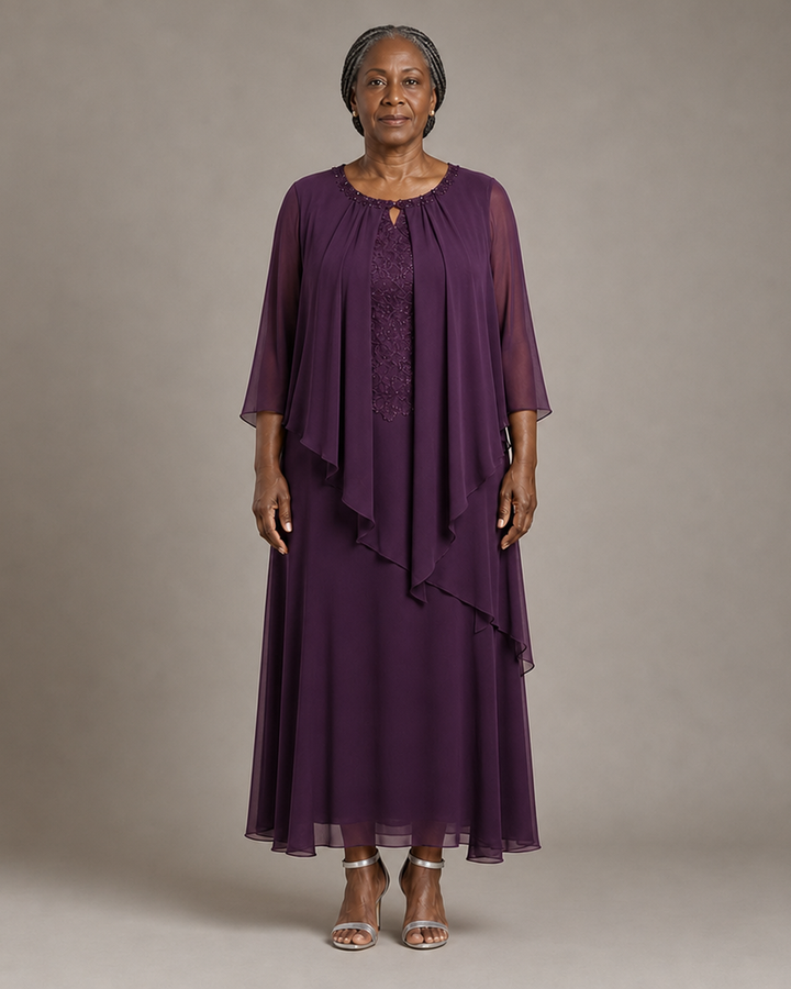 Genevieve Draped Chiffon Overlay Midi Dress