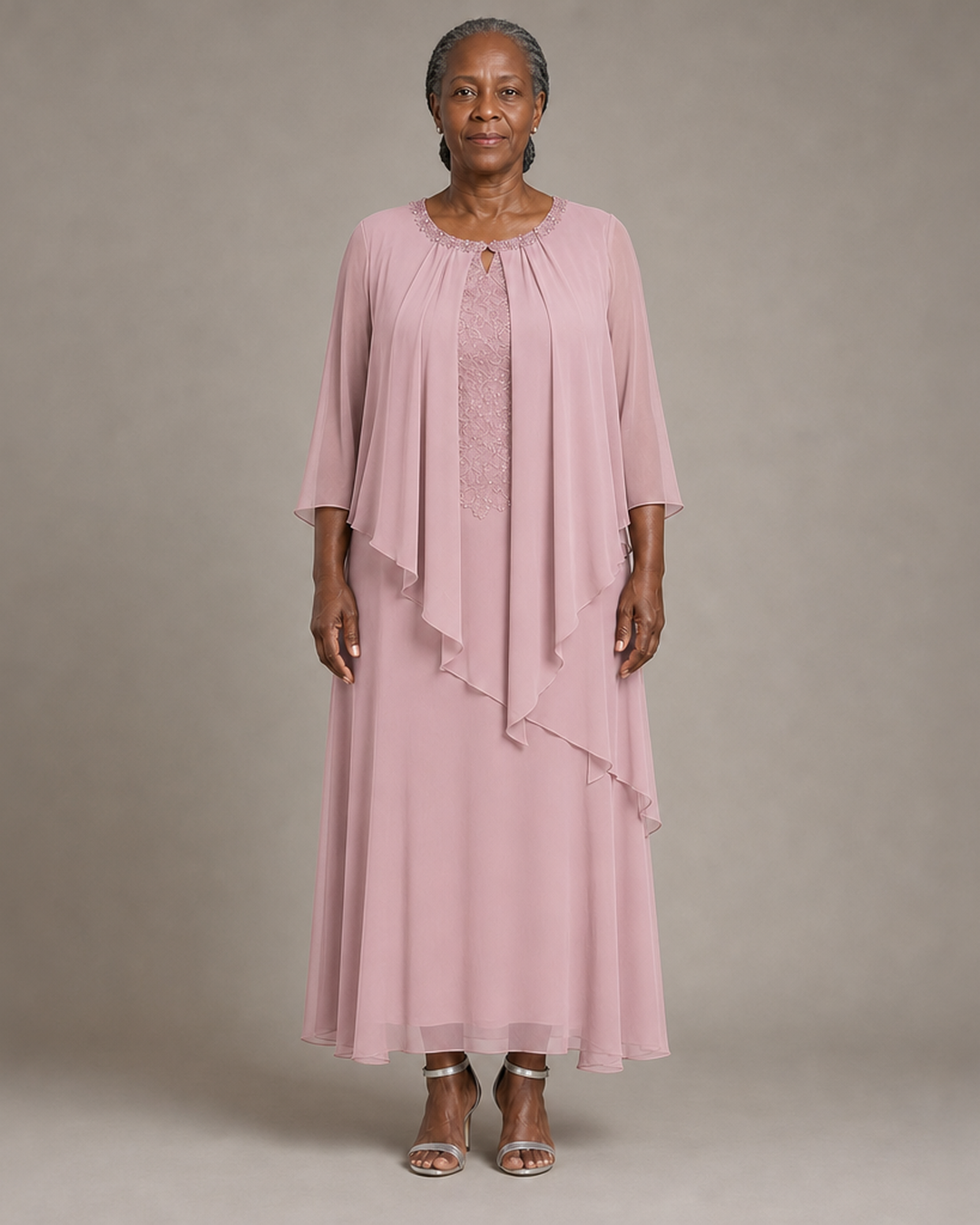 Genevieve Draped Chiffon Overlay Midi Dress