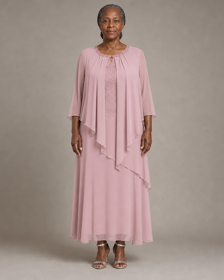 Genevieve Draped Chiffon Overlay Midi Dress