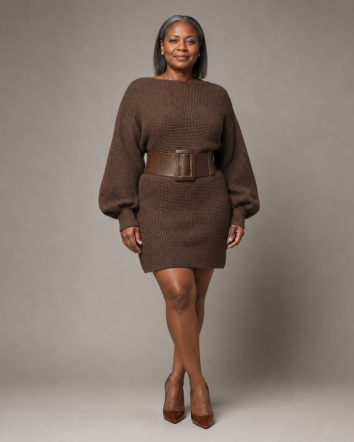 Georgia | Women's Belted Textured Knit Bodycon Mini Dress for Evening Wear