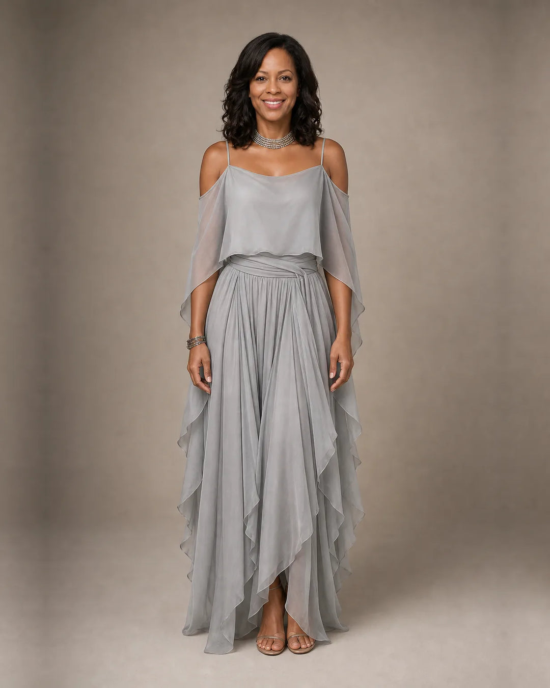 Brianna | Gray Fluid Set with Strappy Top and Lightweight Pants