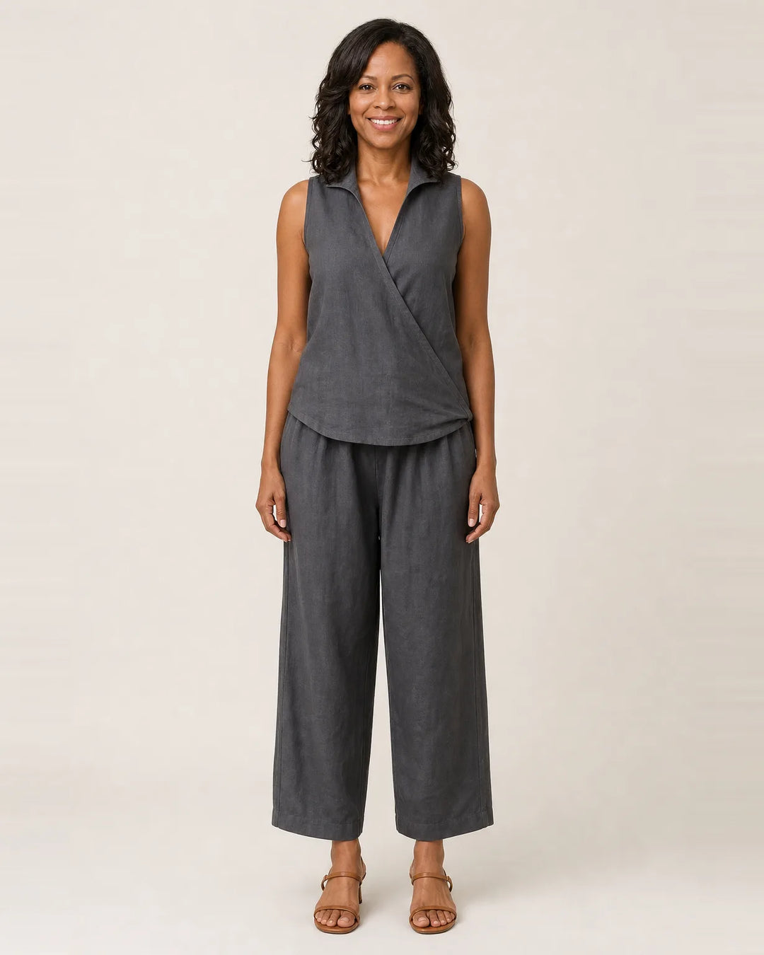 Twiila | Wrap-Top & Wide-Leg Set — Gray