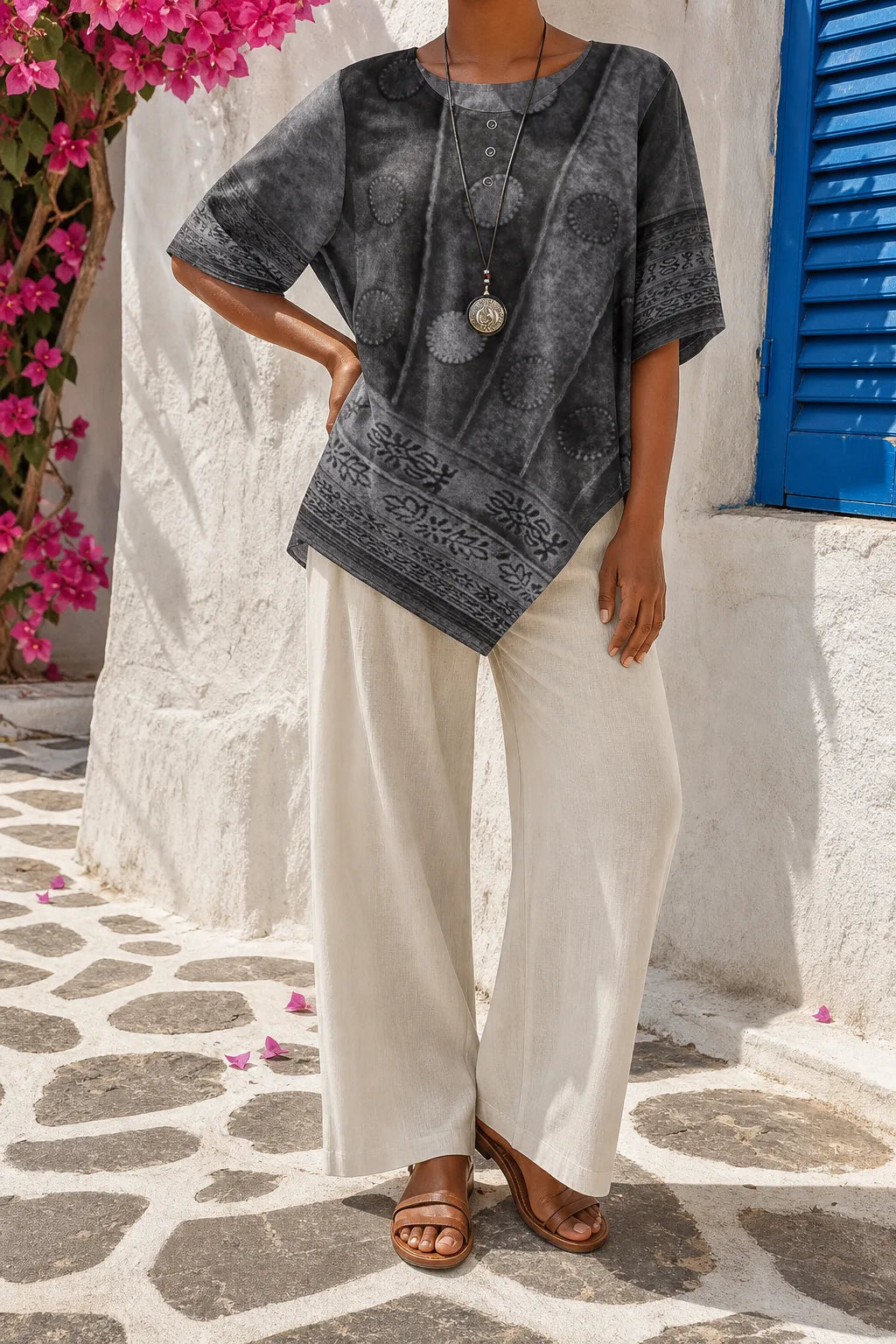 Farah | Artful Round-Neck Top