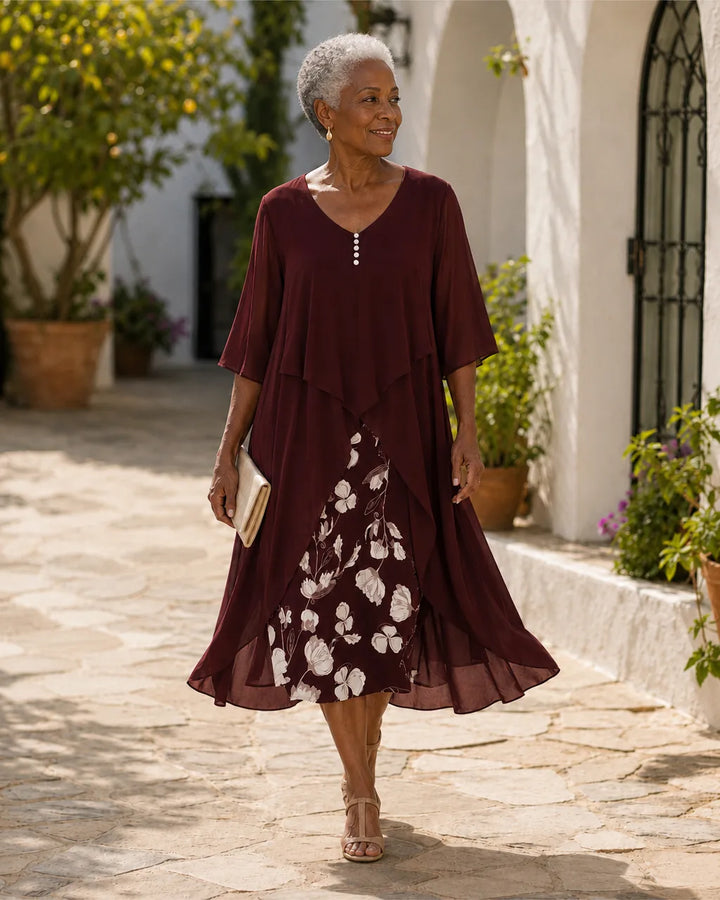 Margaret | Layered Floral-Panel Dress