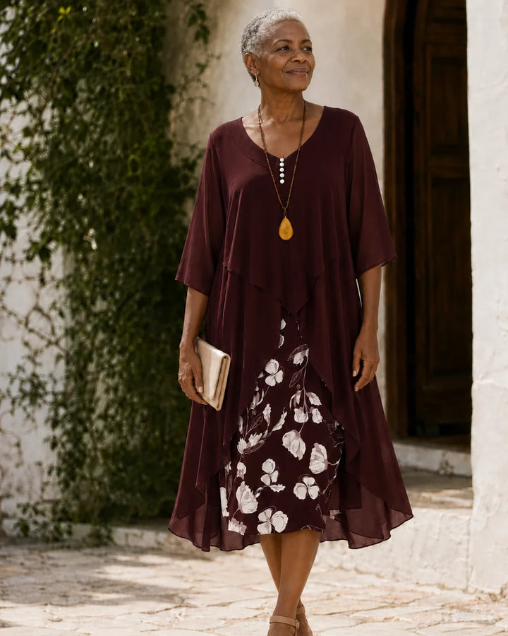 Margaret | Layered Floral-Panel Dress