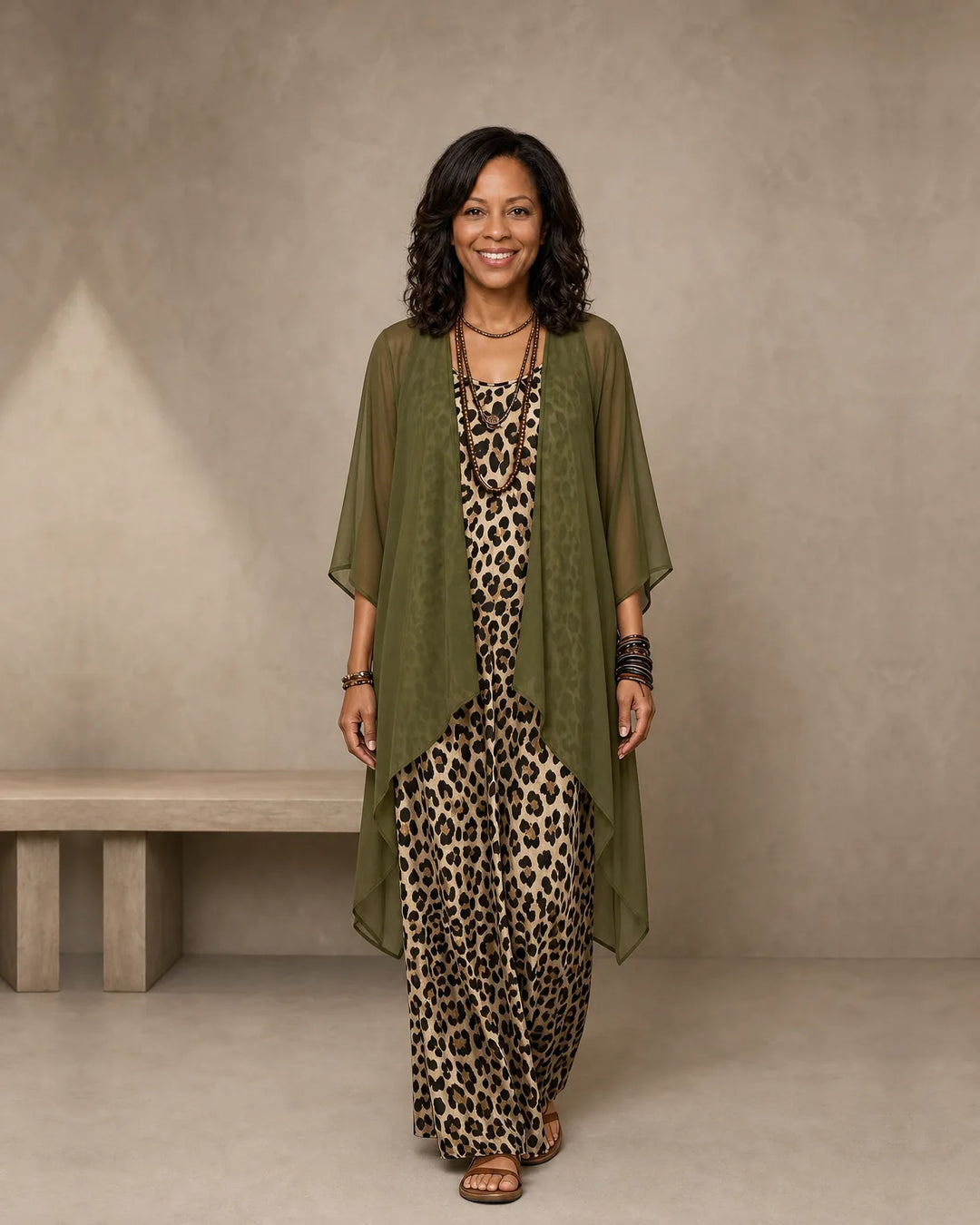 Tierra | Leopard Maxi Dress & Chiffon Cardigan Set