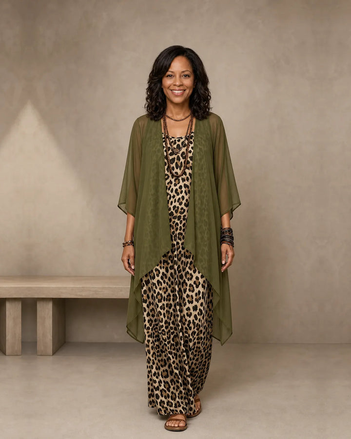 Tierra | Leopard Maxi Dress & Chiffon Cardigan Set