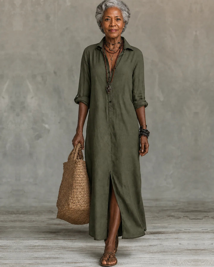 Rhea | Button-Front Shirt Maxi Dress