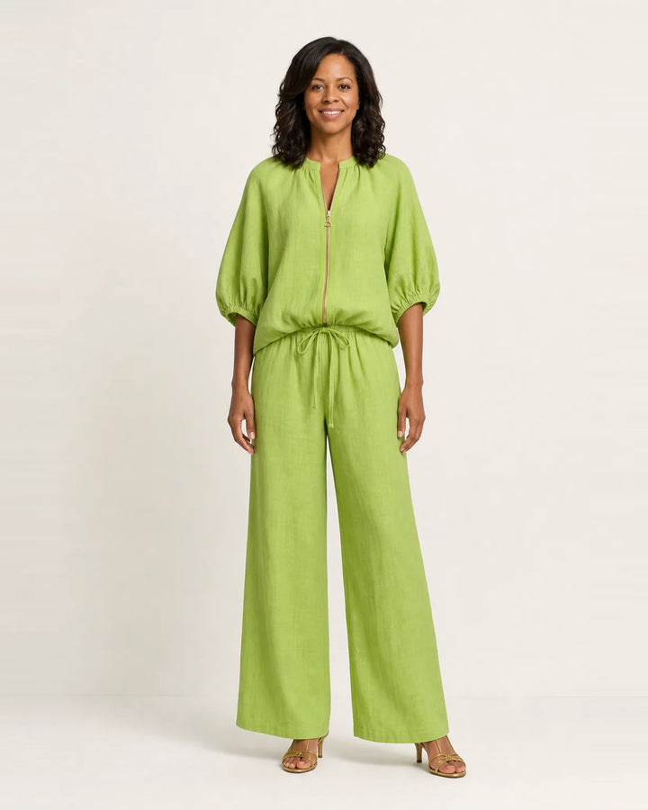 Marlowe | Zipper-Front Puff Sleeve Set — Green