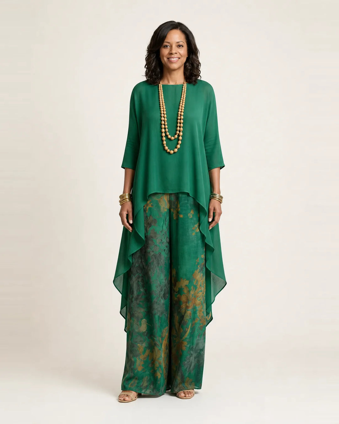Cariola | Cotton-Silk Two-Piece Set with Asymmetric Tunic — Green
