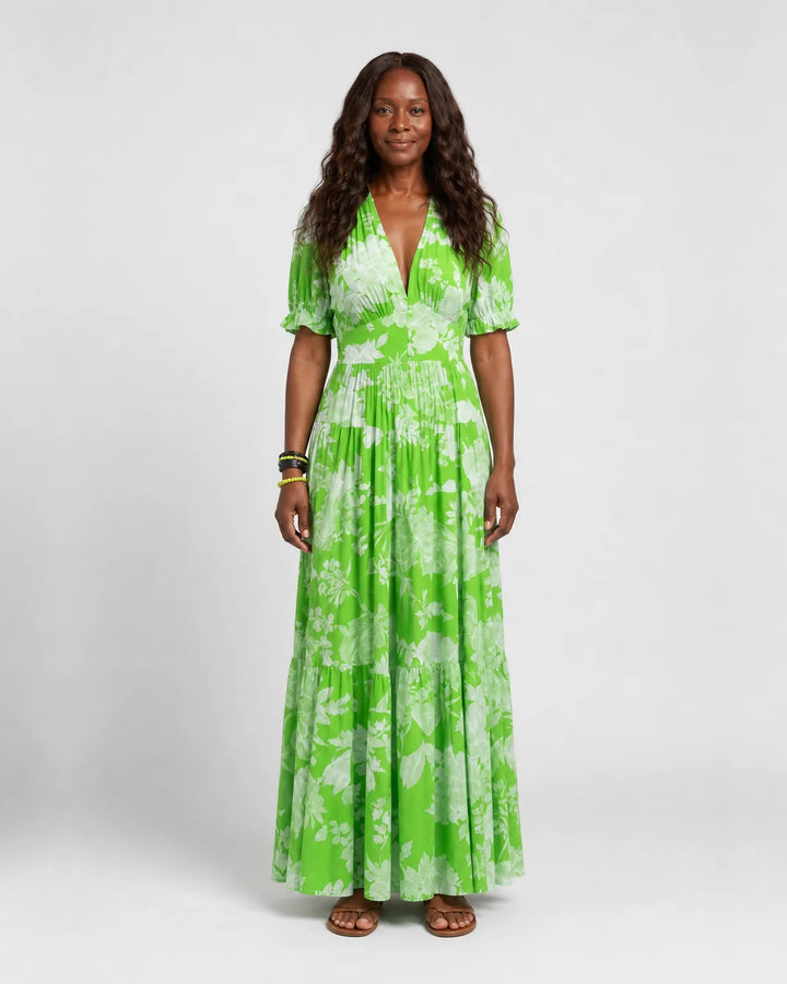 Ione | Short Sleeve V Neck Floral Midi Dress