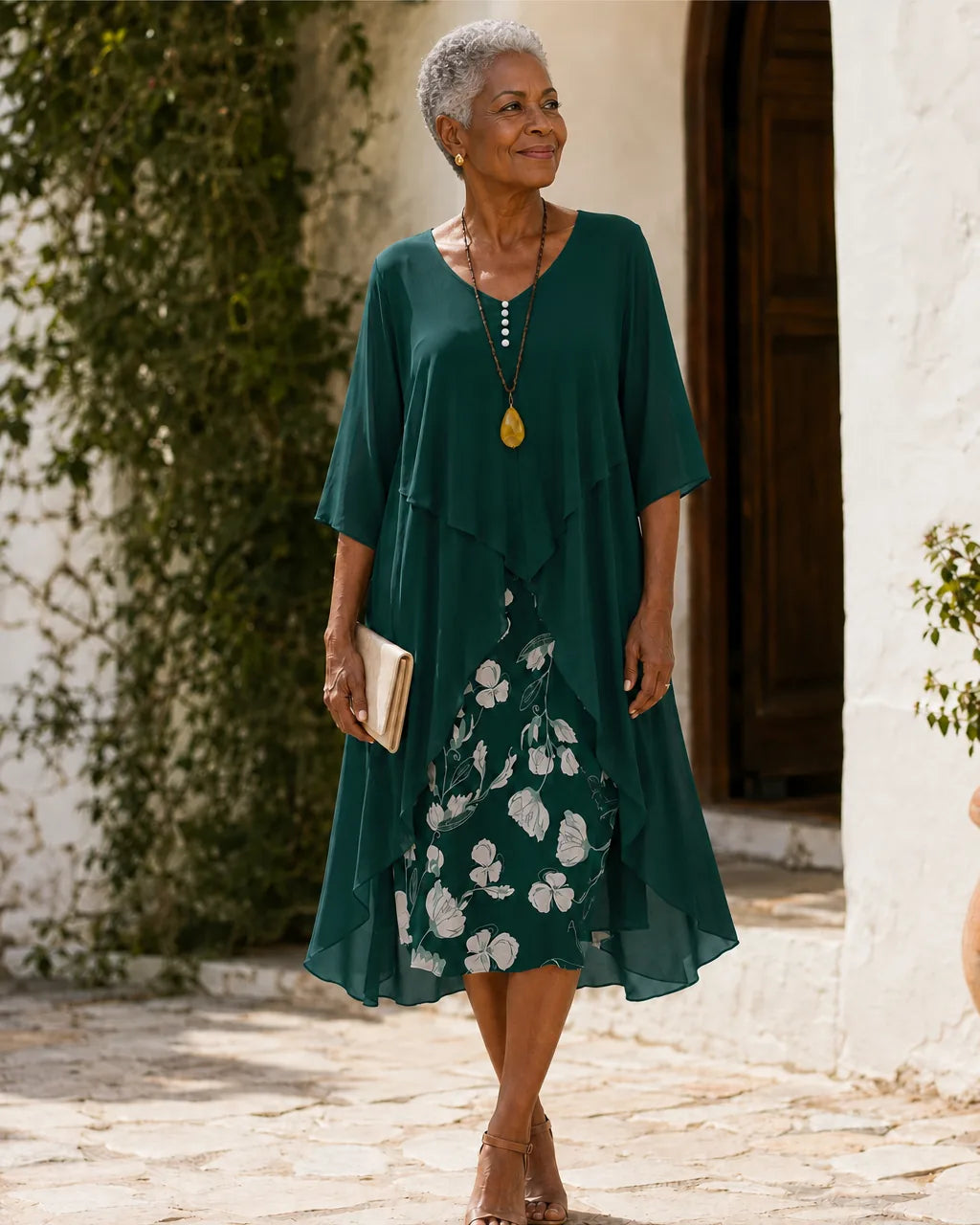 Margaret | Layered Floral-Panel Dress